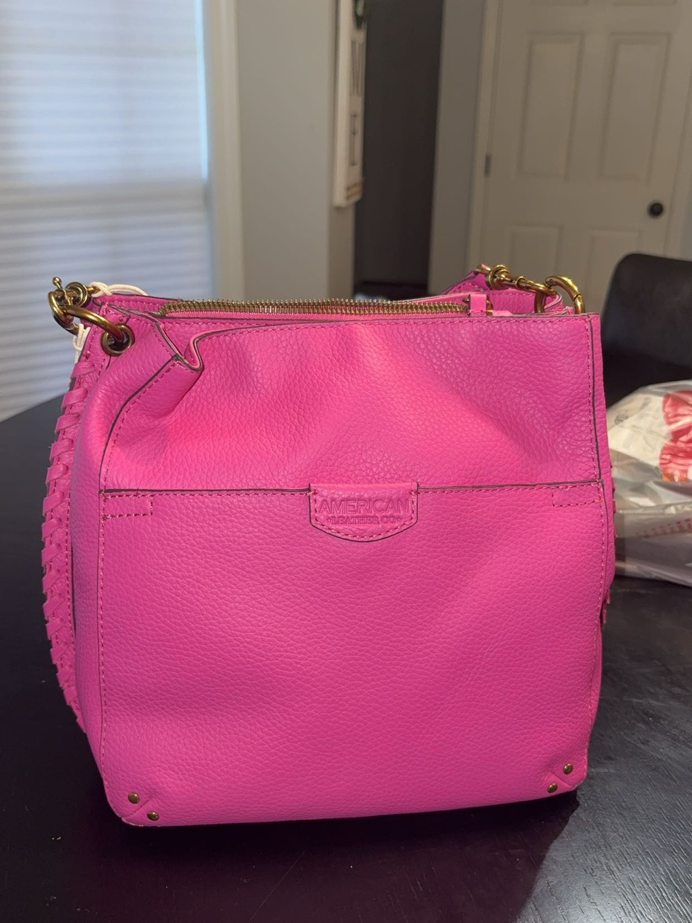 American Living Hot Pink Leather Shoulder Bag with Gold Hardware